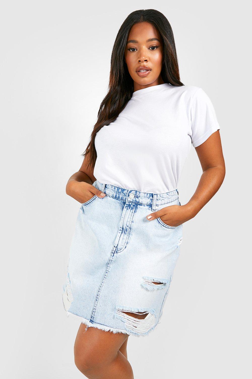 Plus size outlet ripped jean skirt